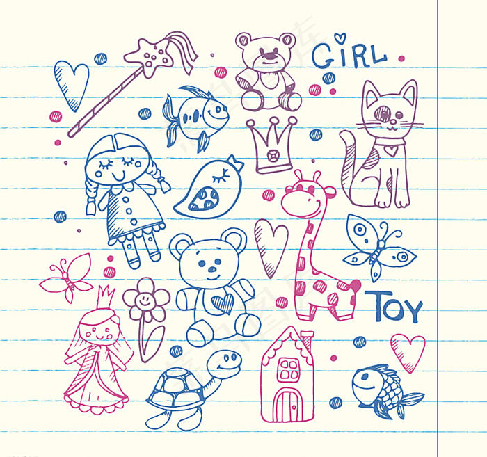 彩绘女孩玩具矢量素材图片