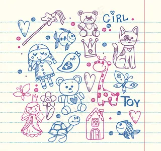 彩绘女孩玩具矢量素材图片