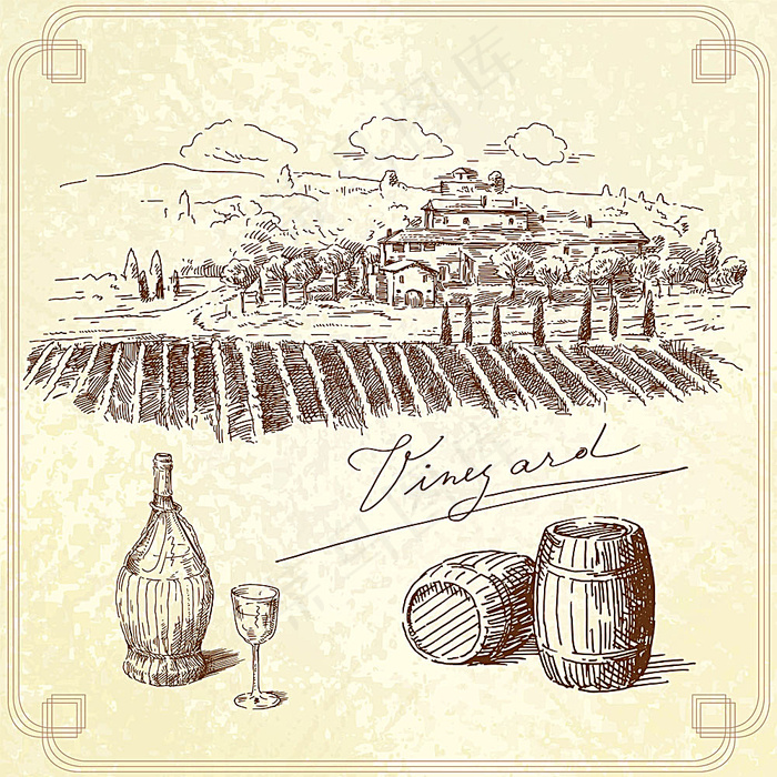 葡萄园插画eps,ai矢量模版下载