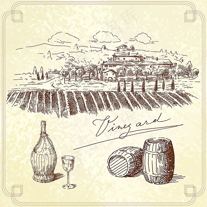 葡萄园插画eps,ai矢量模版下载