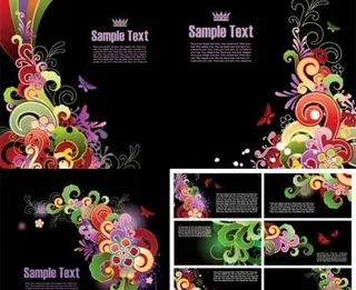 五彩缤纷的蝴蝶花纹卡片模板矢量