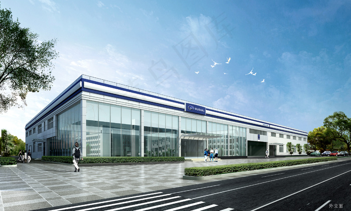 大气的汽车4s店鸟瞰图