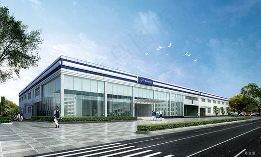 大气的汽车4s店鸟瞰图