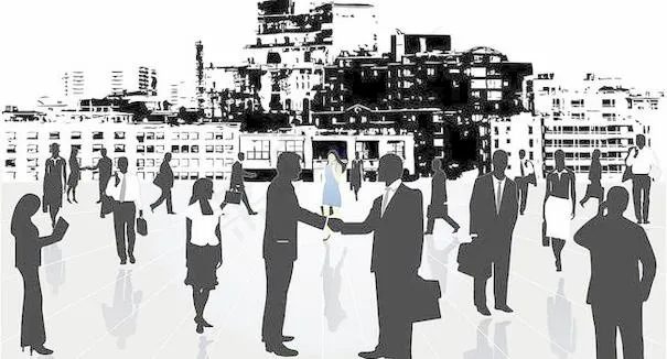 商务精英 建筑 高楼 商务人物 白...cdr矢量模版下载