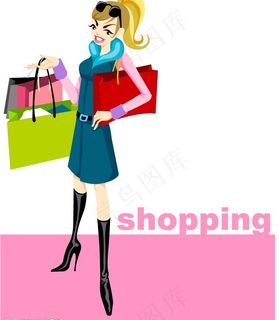 卡通美女购物图片