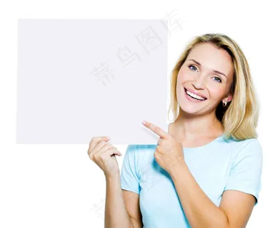 拿着空白广告牌的美女图片