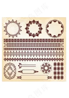 14款咖啡色圆形直线型花边边框矢量...