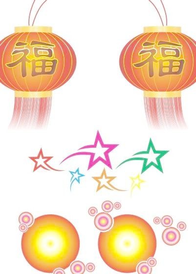 福字 红灯笼 星星cdr矢量模版下载