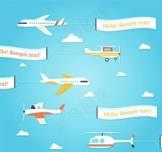 拉条幅的飞机设计矢量图图片
