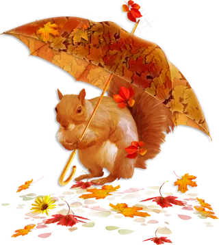 可爱松鼠打着一把伞