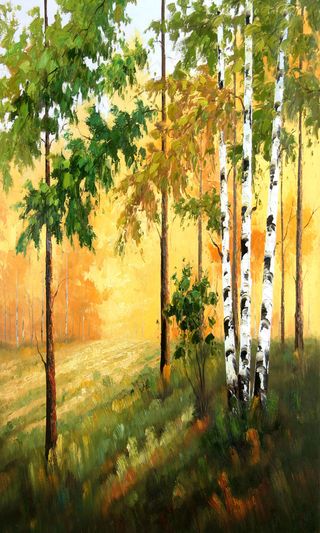 唯美白桦树玄关壁画模板