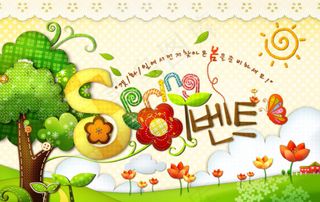 韩国卡通多彩春天可爱素材