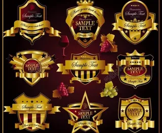 欧式花纹 底纹 金色边框 标签 丝带 盾牌图片