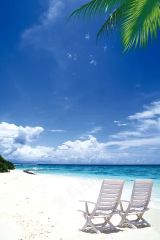 蓝天大海沙滩背景素材