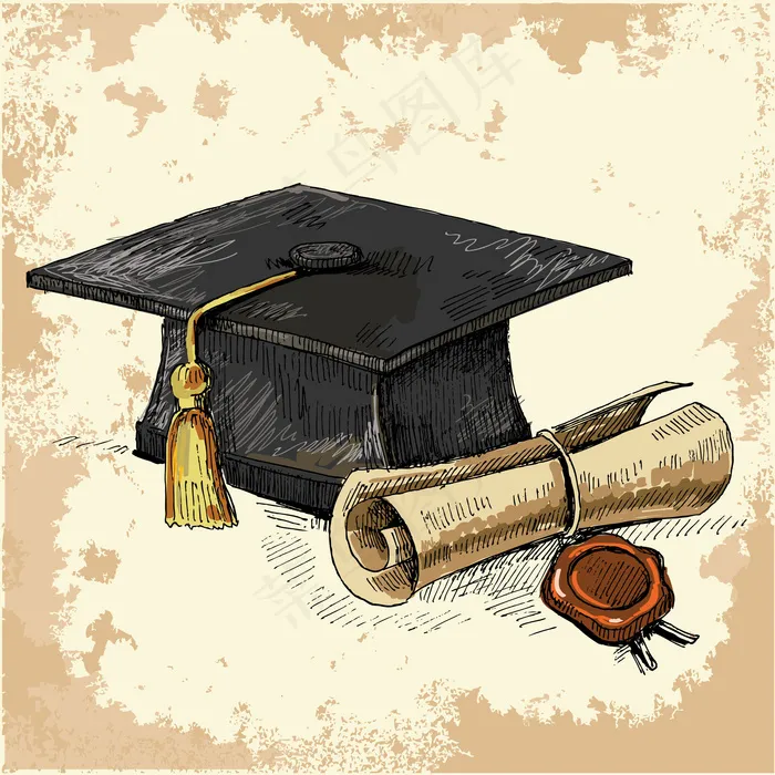线稿学士帽矢量图ai矢量模版下载