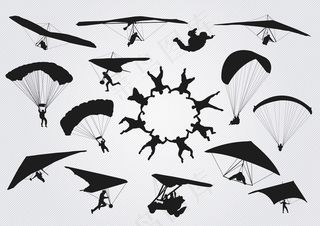 15款跳伞运动剪影矢量素材