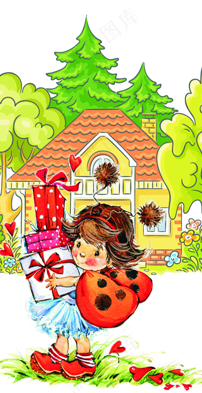 小女孩手绘插画