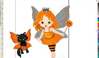 精灵女孩与宠物猫矢量图片