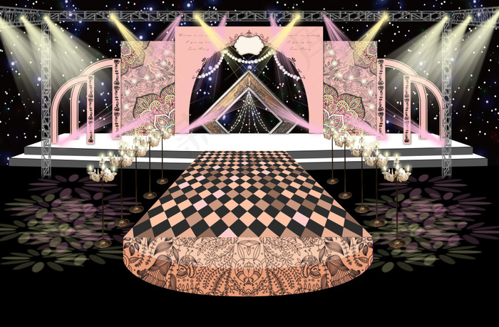 粉色裸色婚礼主舞台