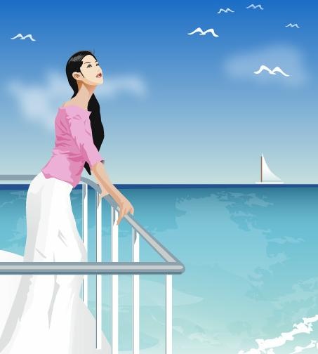 海边休闲的女士图片
