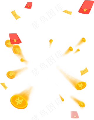 飞舞的红包硬币手绘矢量,免抠元素