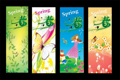 4组炫彩春天展板展架PSD模板 4组炫彩春天展板展架PSD模板