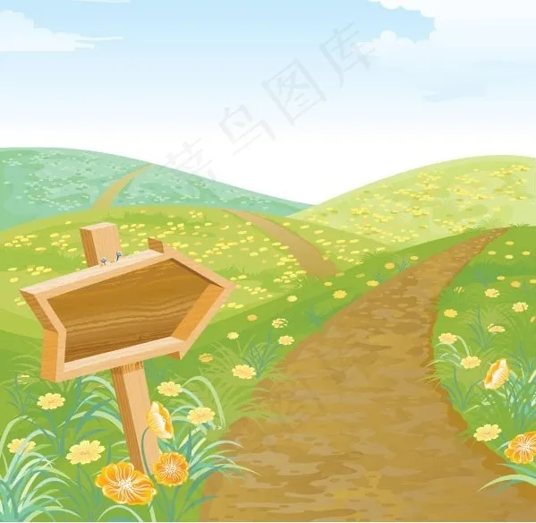 春天的小路矢量素材eps,ai矢量模版下载