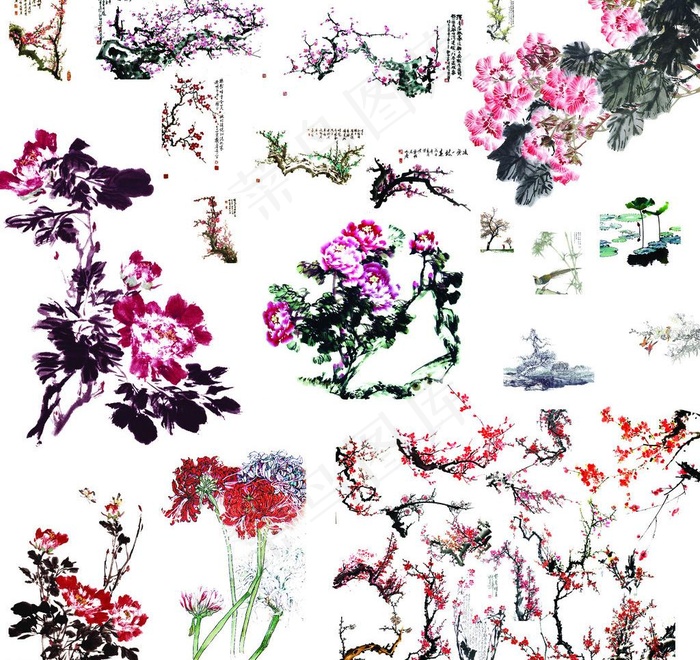 水墨花素材图片(5906X5906(DPI:150))psd模版下载