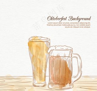 手绘啤酒水彩背景