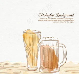 手绘啤酒水彩背景
