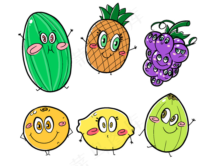 卡通可爱大眼水果元素