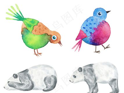 水彩动物森系手绘动物装饰画插画素材...