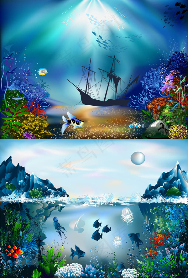 绮丽的海底风光矢量素材eps,ai矢量模版下载