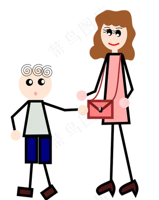 这个男孩抱着母亲的袋