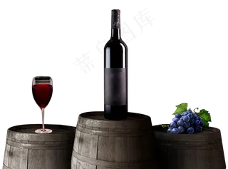 葡萄酒木桶包装元素PNG透明背景免...