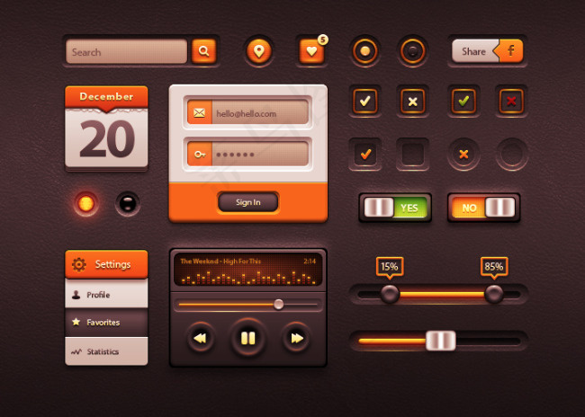 白橙色UI套件PSD素材psd模版下载