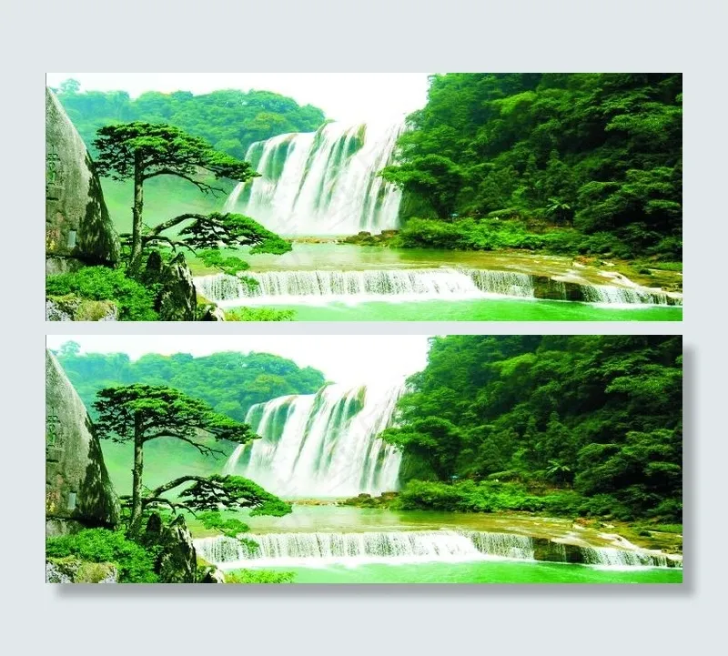 风景 迎客松 自然奇观 瀑布图片cdr矢量模版下载