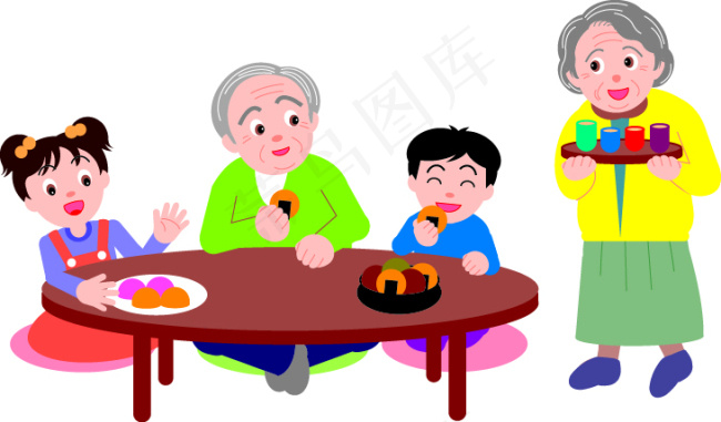 老年人与小孩吃饭矢量素材eps,ai矢量模版下载