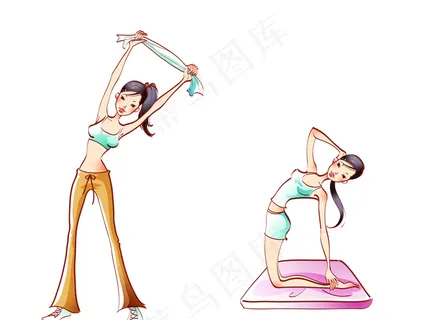 卡通美女运动瑜伽任务形象免抠素材
