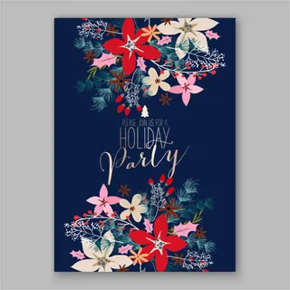 花朵装饰蓝色背景婚礼请柬矢量素材下载