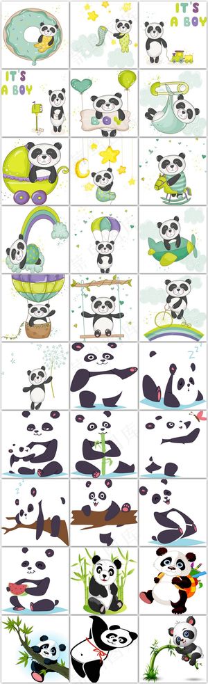 多款宠萌可爱熊猫矢量设计元素