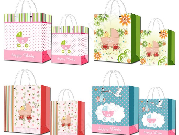 婴儿礼品袋4款图片ai矢量模版下载