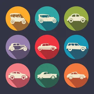 平的老式汽车图标集