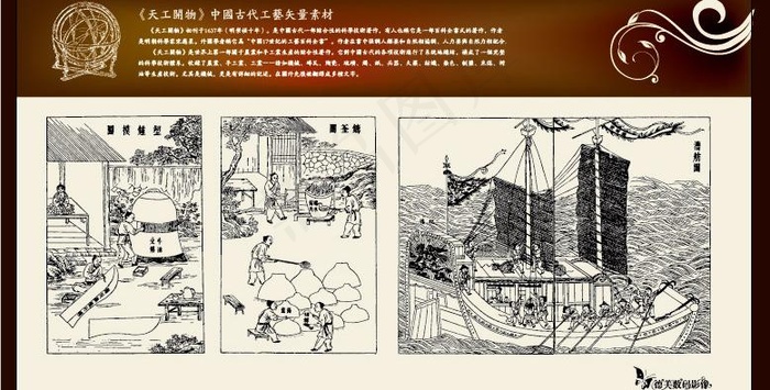 《天工开物》中国古代工艺矢量素材图...