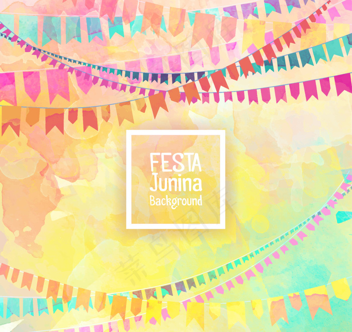 水彩背景彩旗