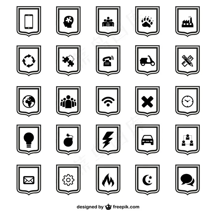 带有图标的黑色盾牌ai矢量模版下载