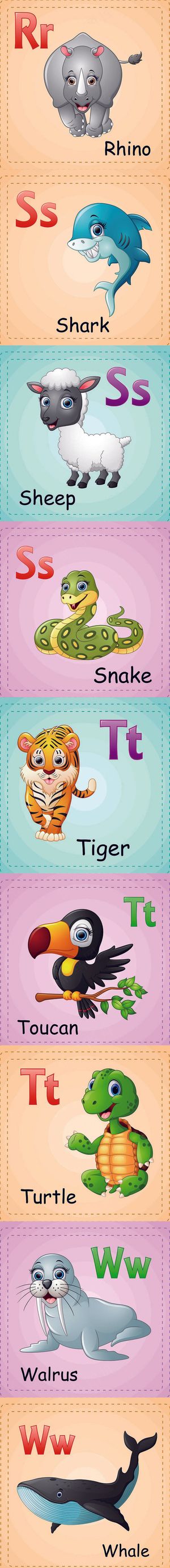 手绘卡通学字母动物eps矢量素材