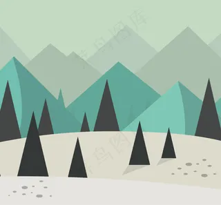 松树和山平的冬景