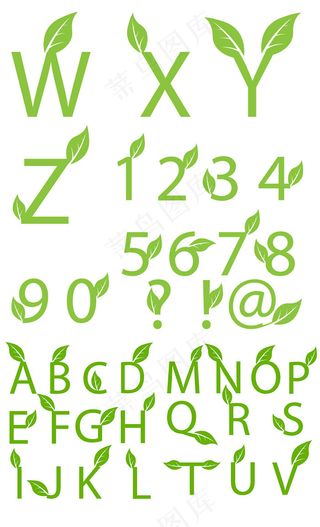 鲜绿色的叶子装饰字体矢量素材