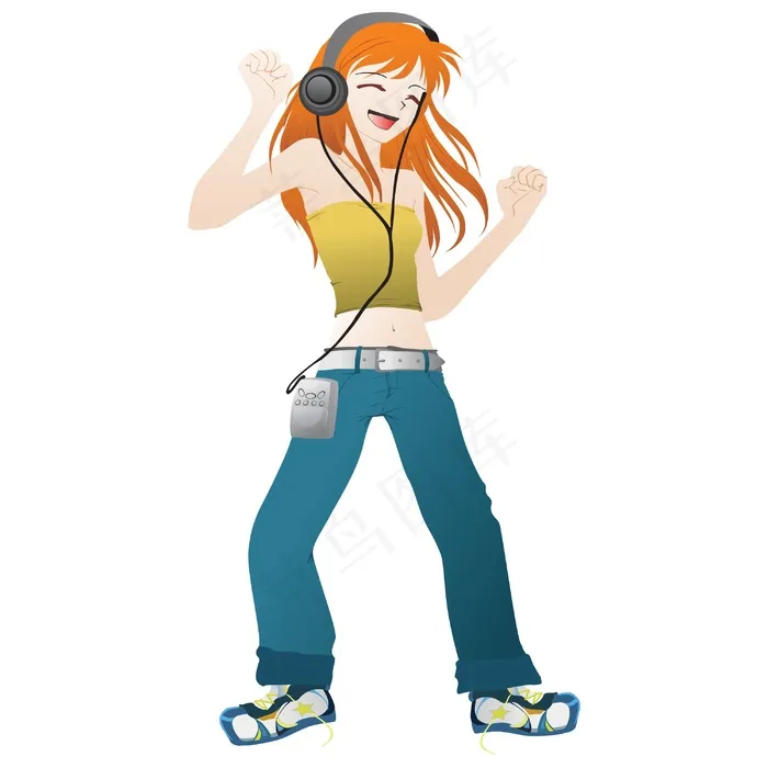向量的孤立的女孩听音乐eps,ai矢量模版下载